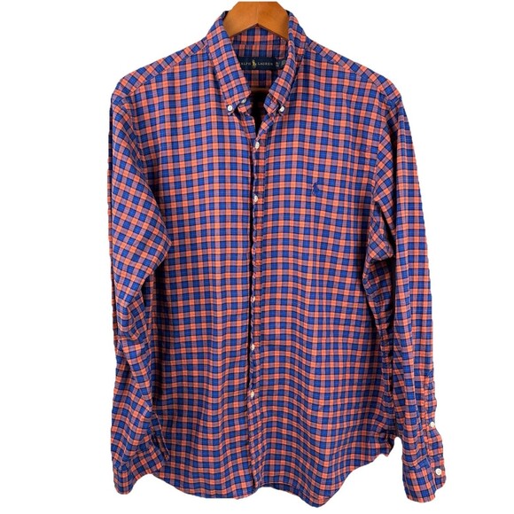 Ralph Lauren long Sleeve shirt Men XL Blue Red Tartan Blue Pony Cotton 52” - Picture 2 of 8